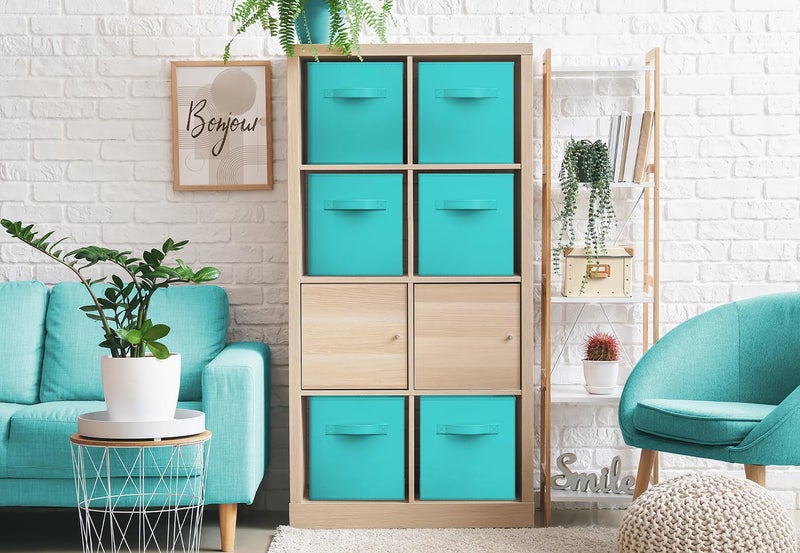 Sorbus Foldable Storage Cubes - 6 Fabric Baskets for Organizing Pantry, Closet, Shelf, Nursery, Playroom, Toy Box, Cubby - 11 Inch Dual Handle Collapsible Closet Organizers and Storage Bins (Aqua) - Image 4
